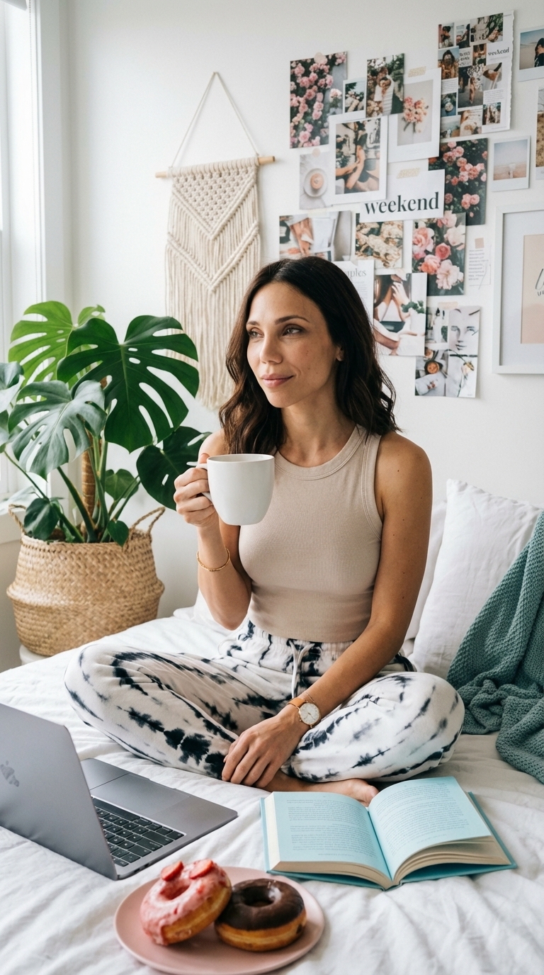 Утро с ноутбуком и пончиками