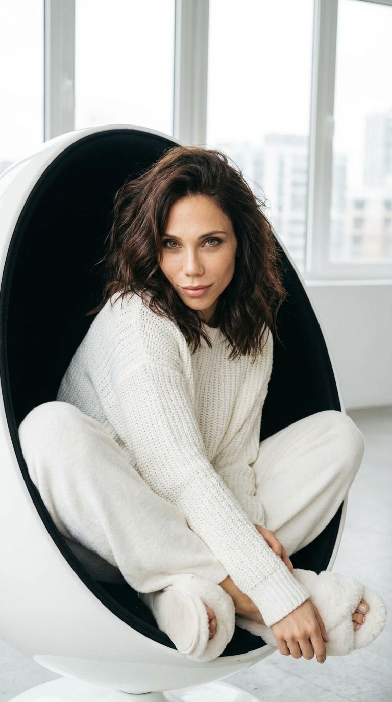 Студийная фотосессия в белом кресле