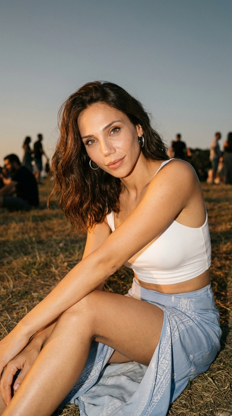 На природе в юбке с узором