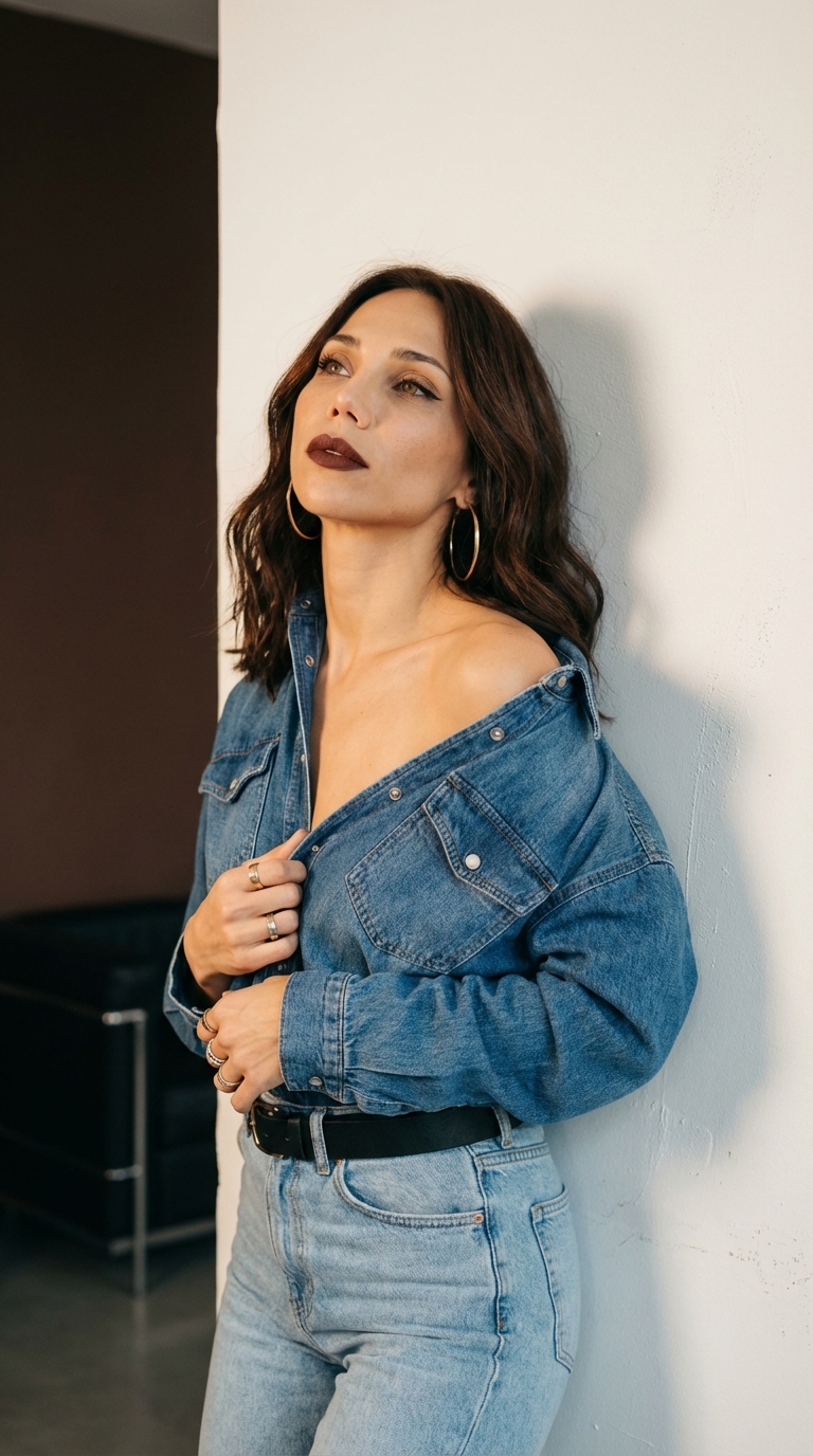 Джинсовый образ у стены