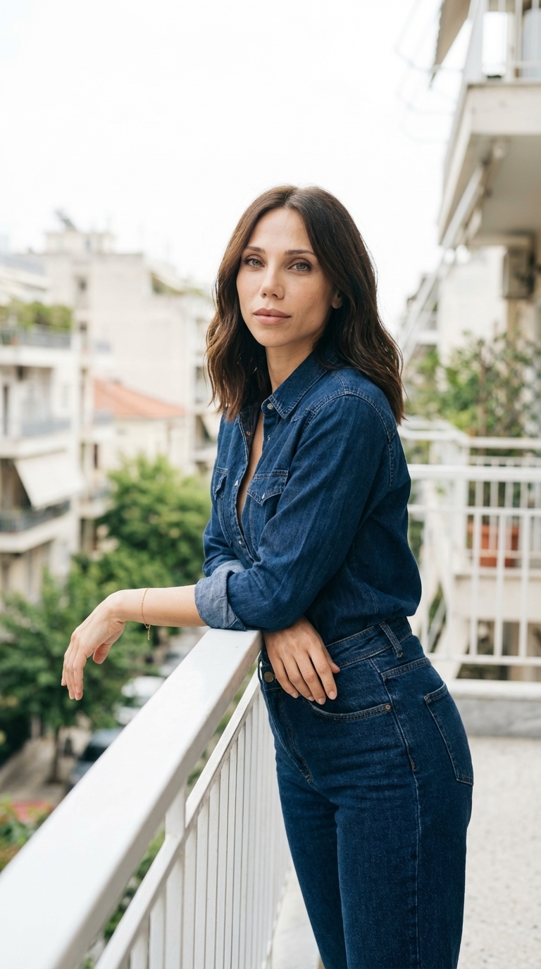 Денимовый образ на балконе