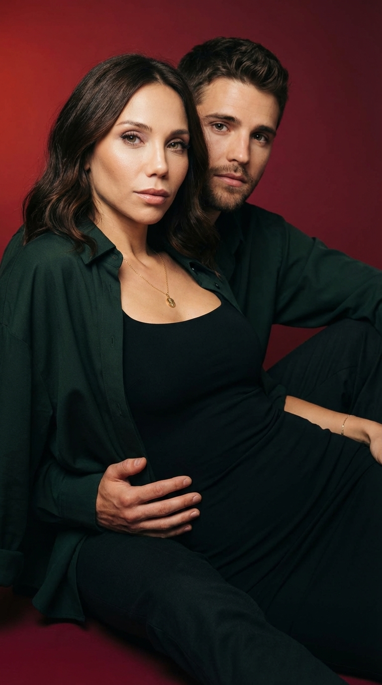 Студийный портрет пары в красных тонах