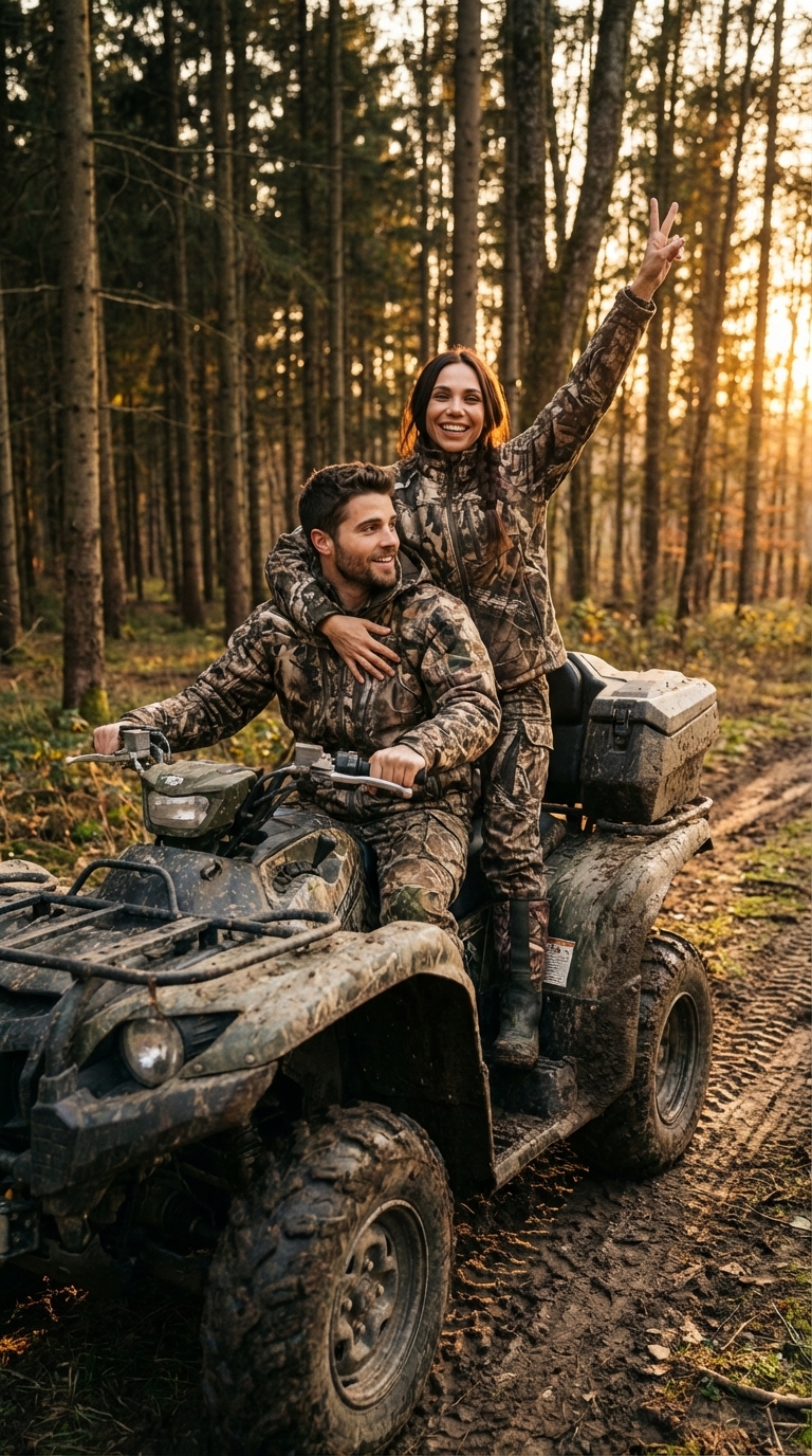 Квадроциклы в лесу на закате