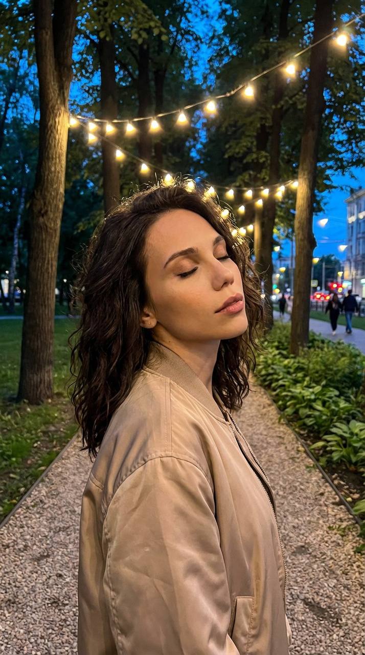 В парке с гирляндой