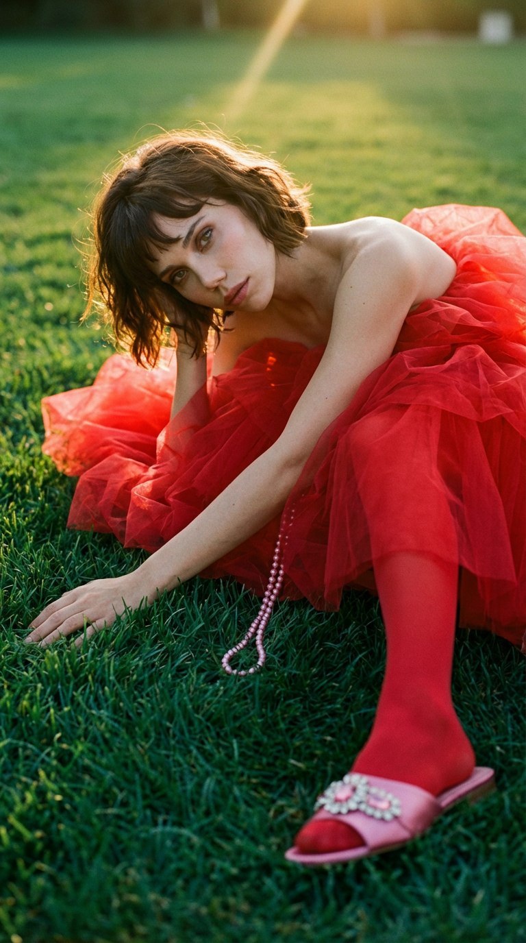 Наивная съемка в красном платье