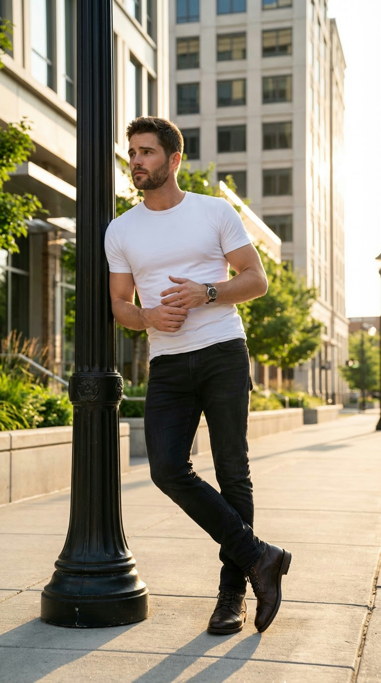 У фонаря на тротуаре