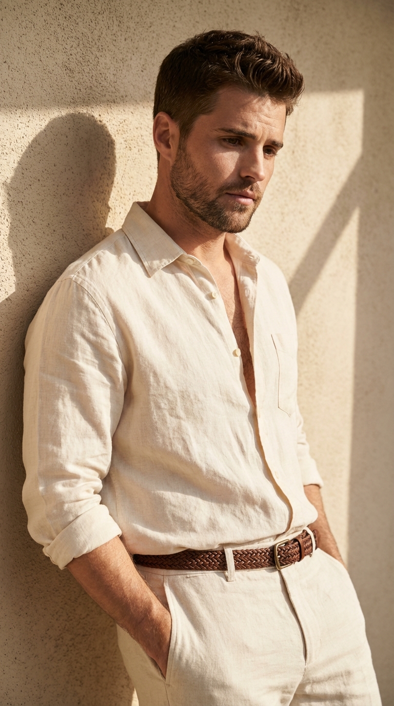 У бежевой стены