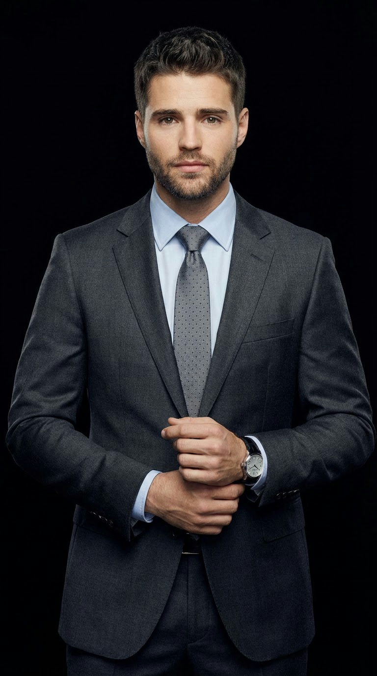 LinkedIn серый костюм с галстуком