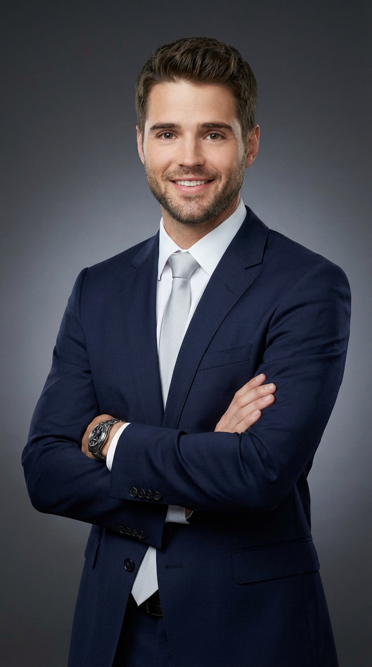 LinkedIn тёмно-синий костюм улыбка