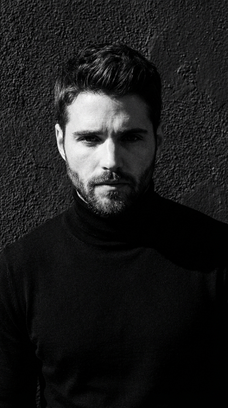 B&W водолазка у стены