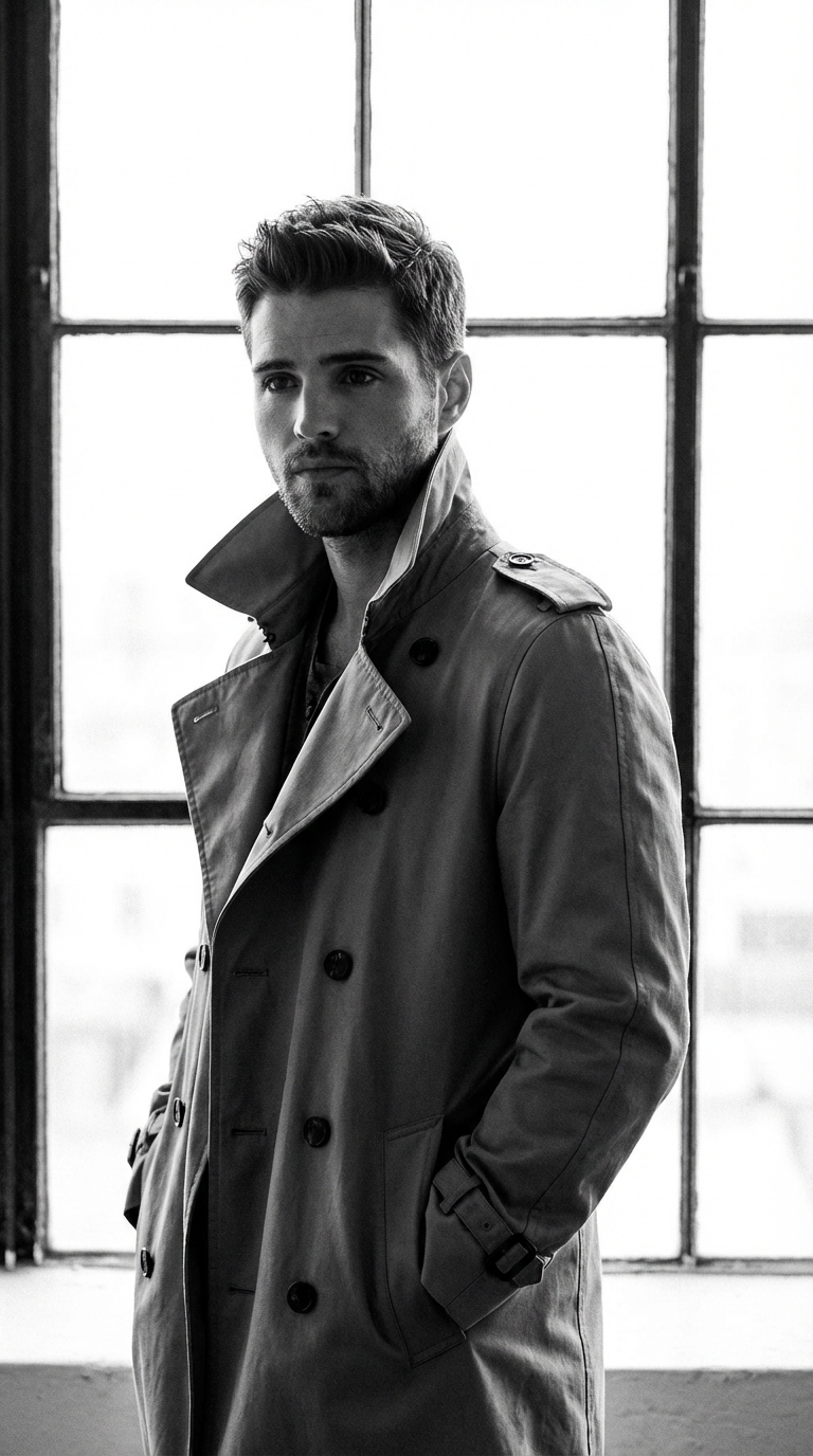 B&W плащ у окна