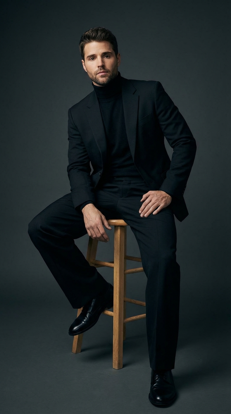 Чёрный костюм на табурете