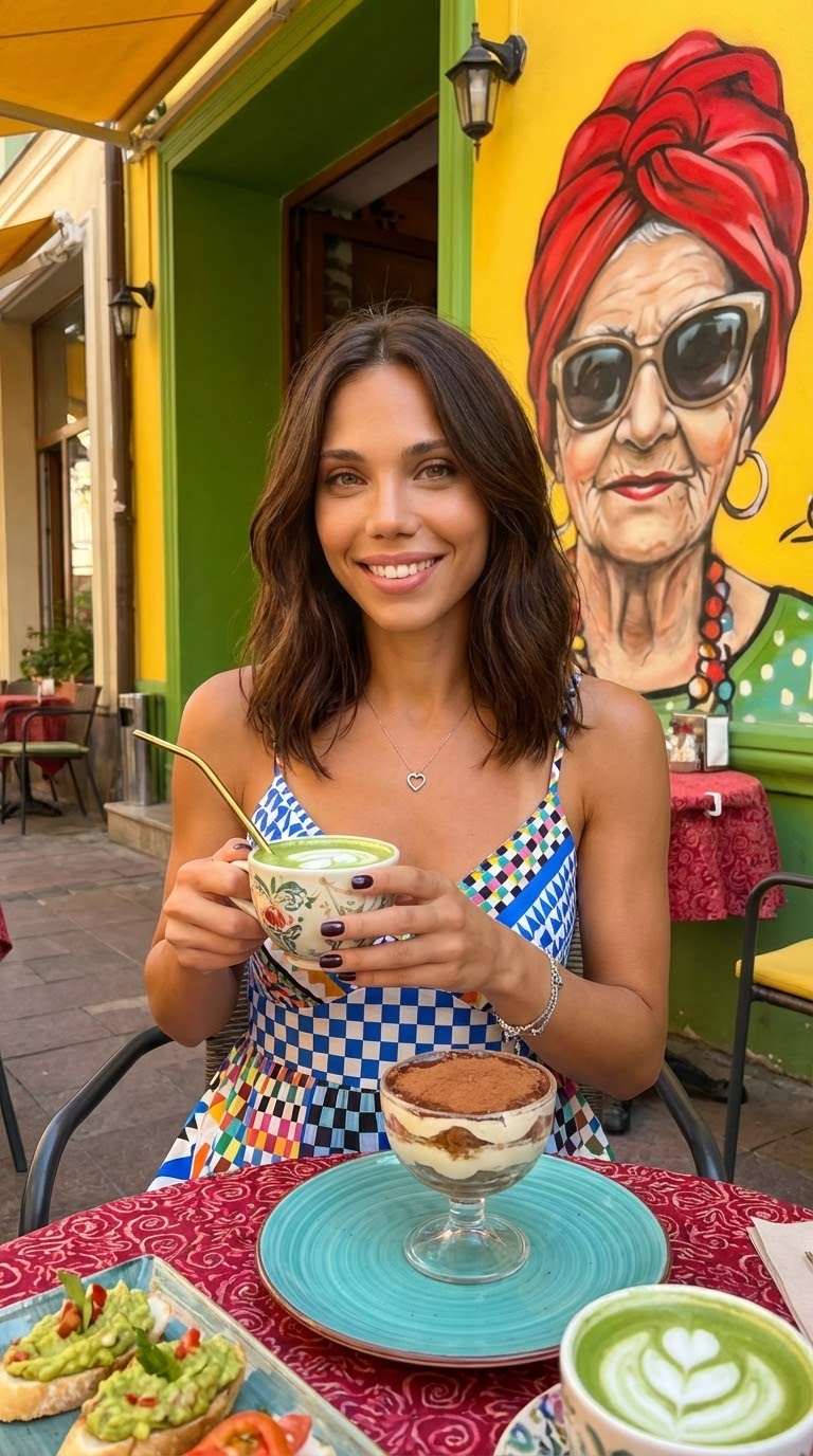 Девушка в кафе с матча