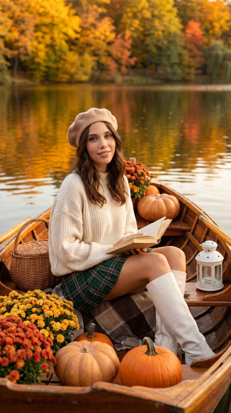 Осенняя лодка с книгой