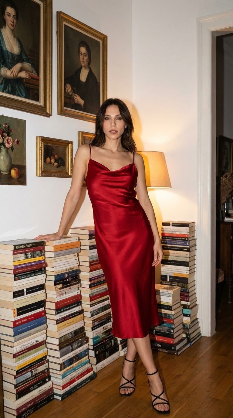 Красное платье среди книг