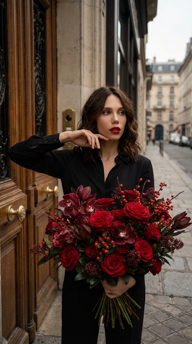 С букетом у двери