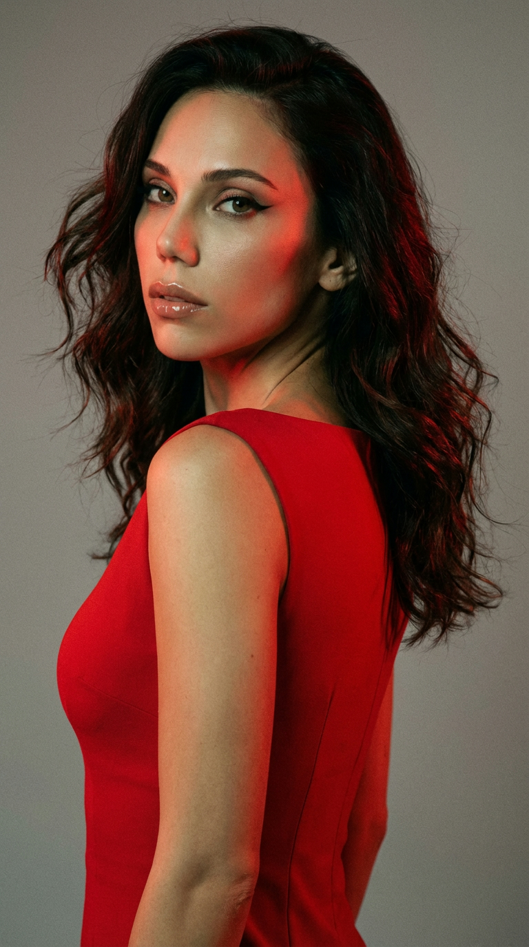 Красное платье в студии