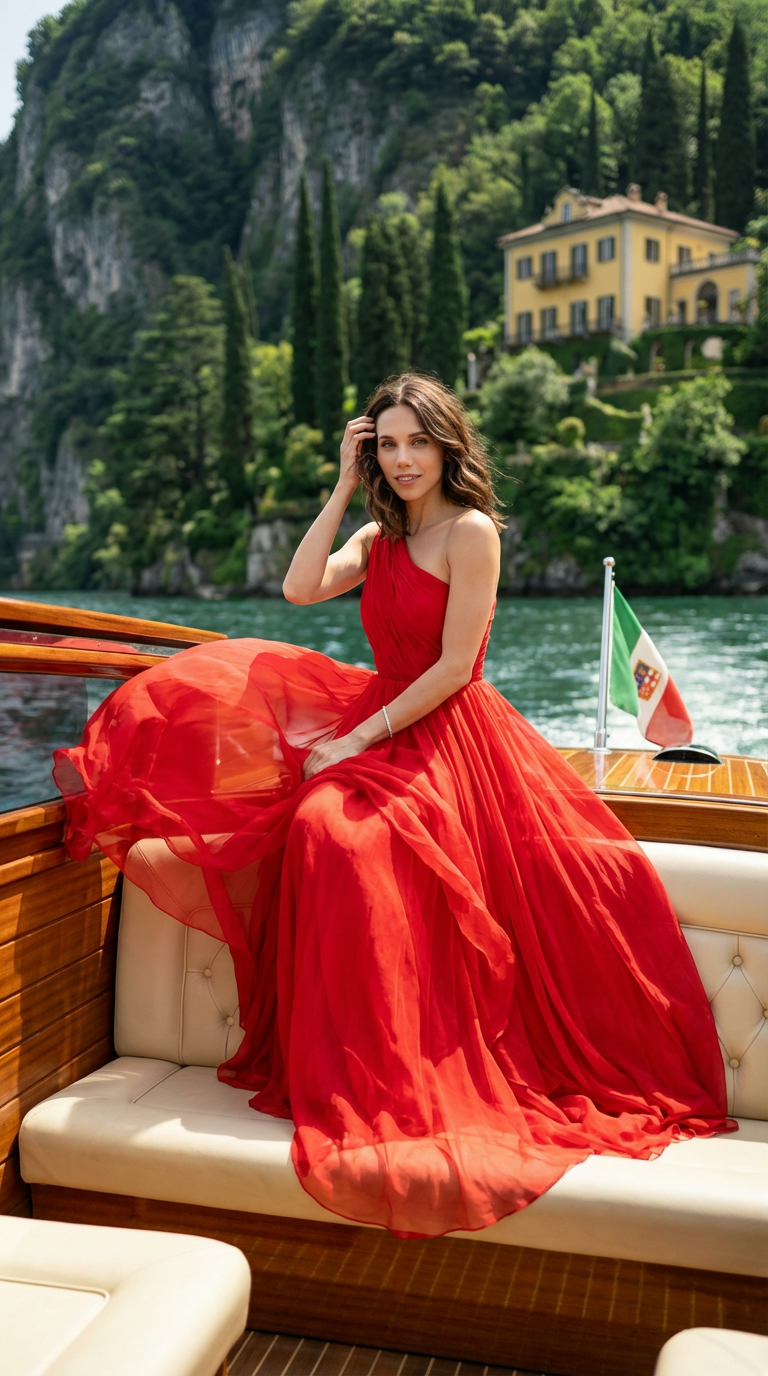 Красное платье озеро Комо