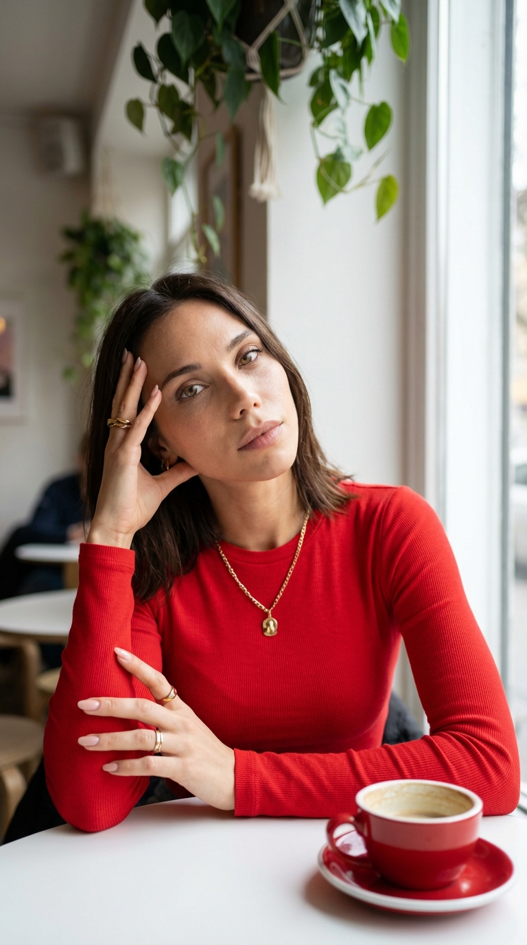 Красный в кафе