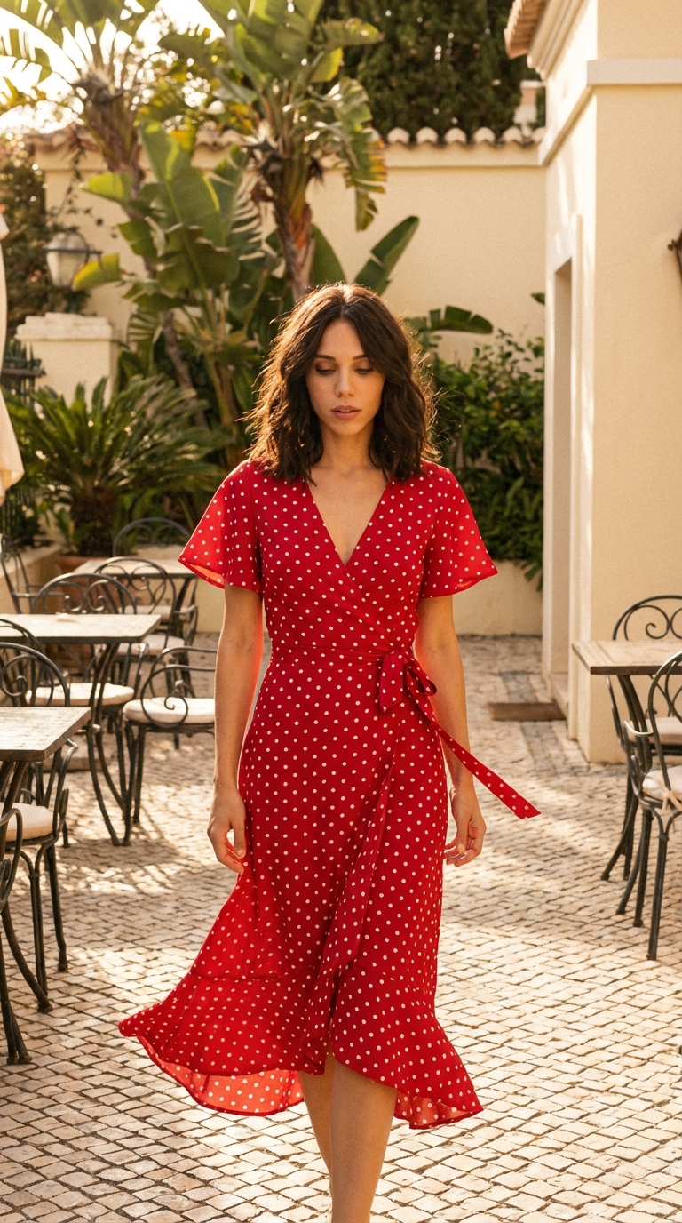 Красное платье в горошек