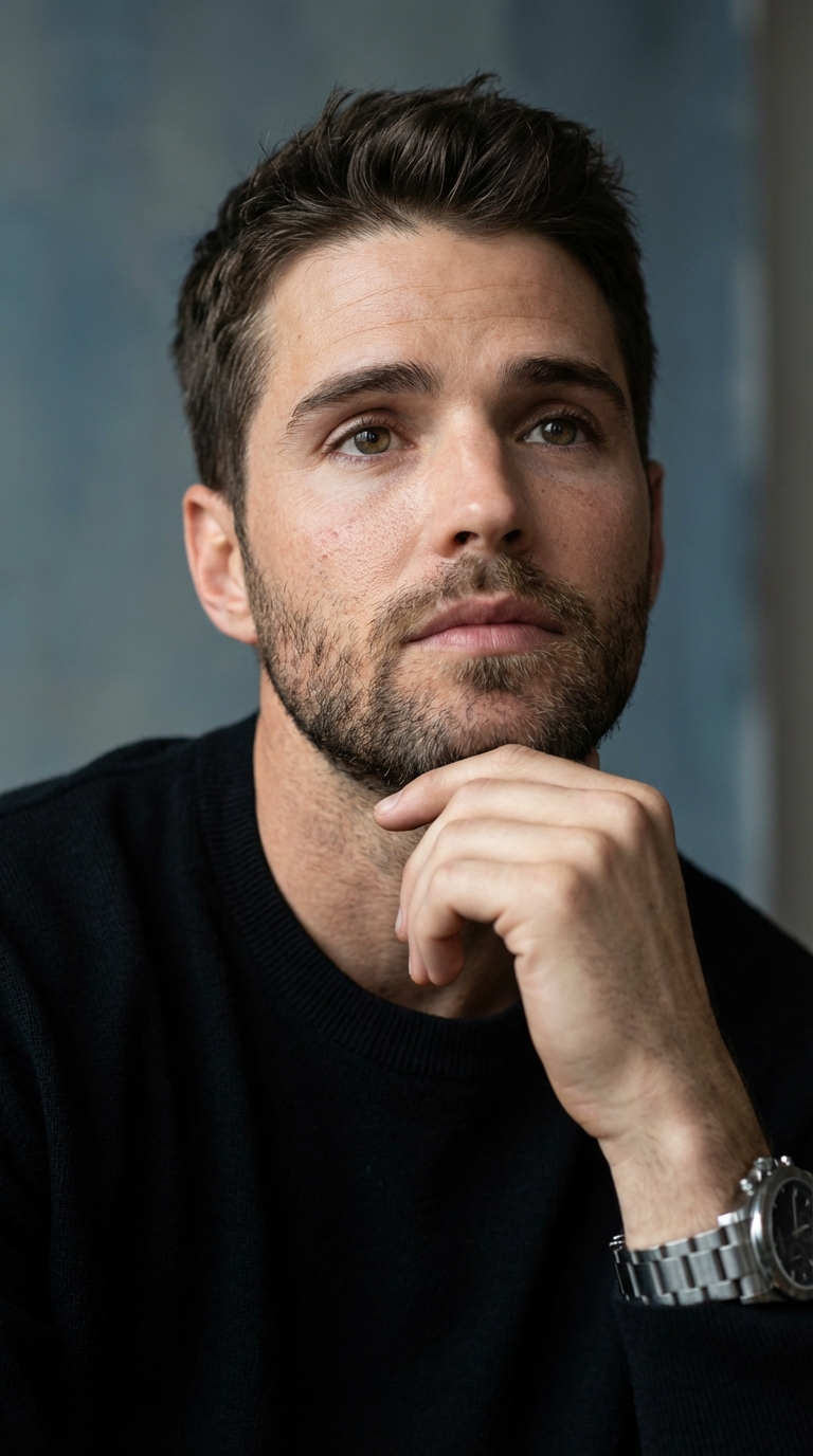 Крупный портрет с рукой