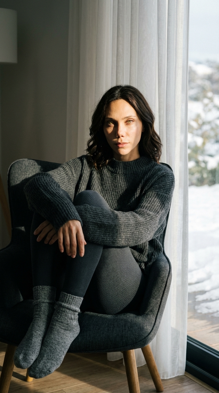 У окна в сером свитере