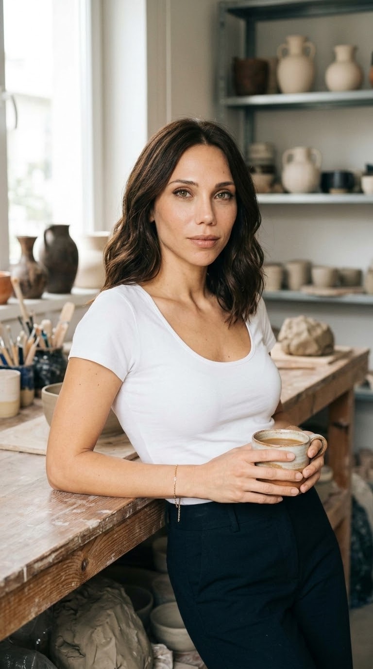 Девушка в белом у рабочего стола