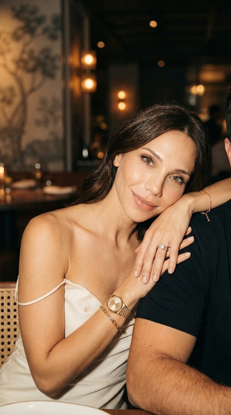 Женщина в молочном платье в ресторане